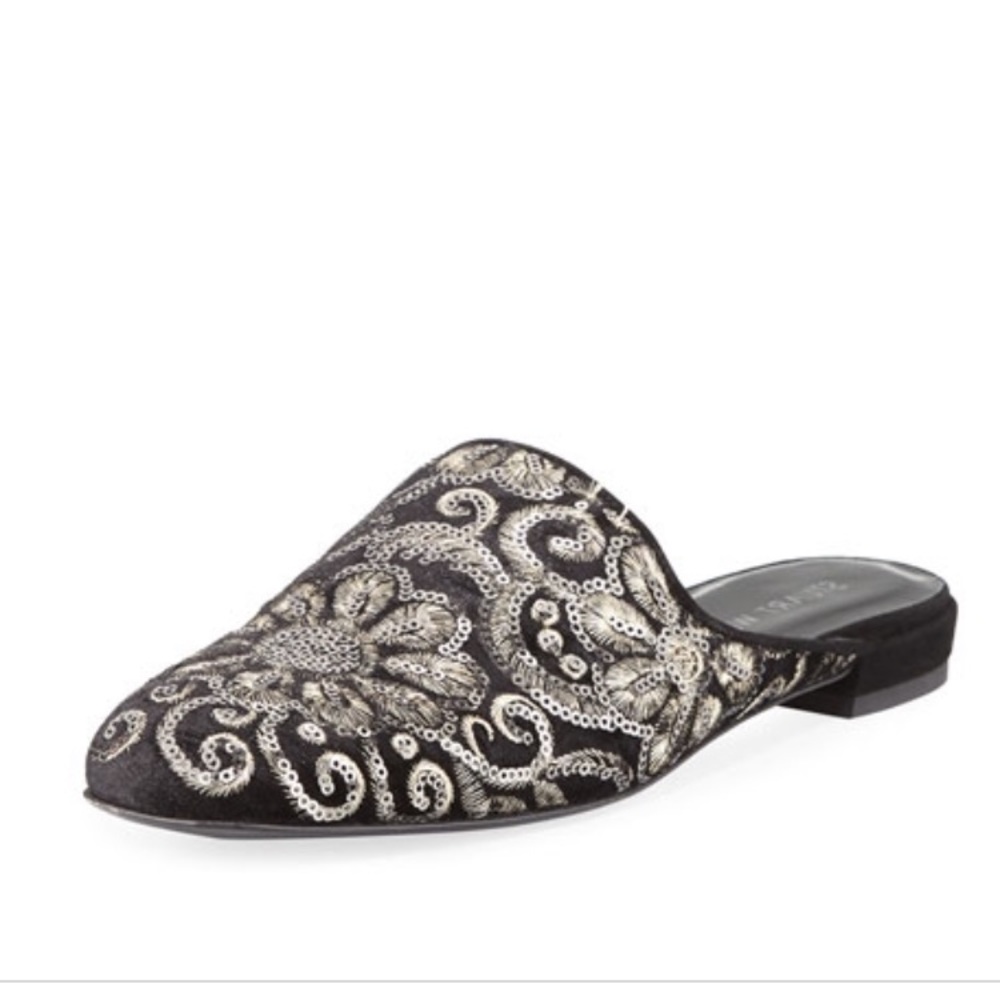 Stuart Weitzman black radiant velvet mule